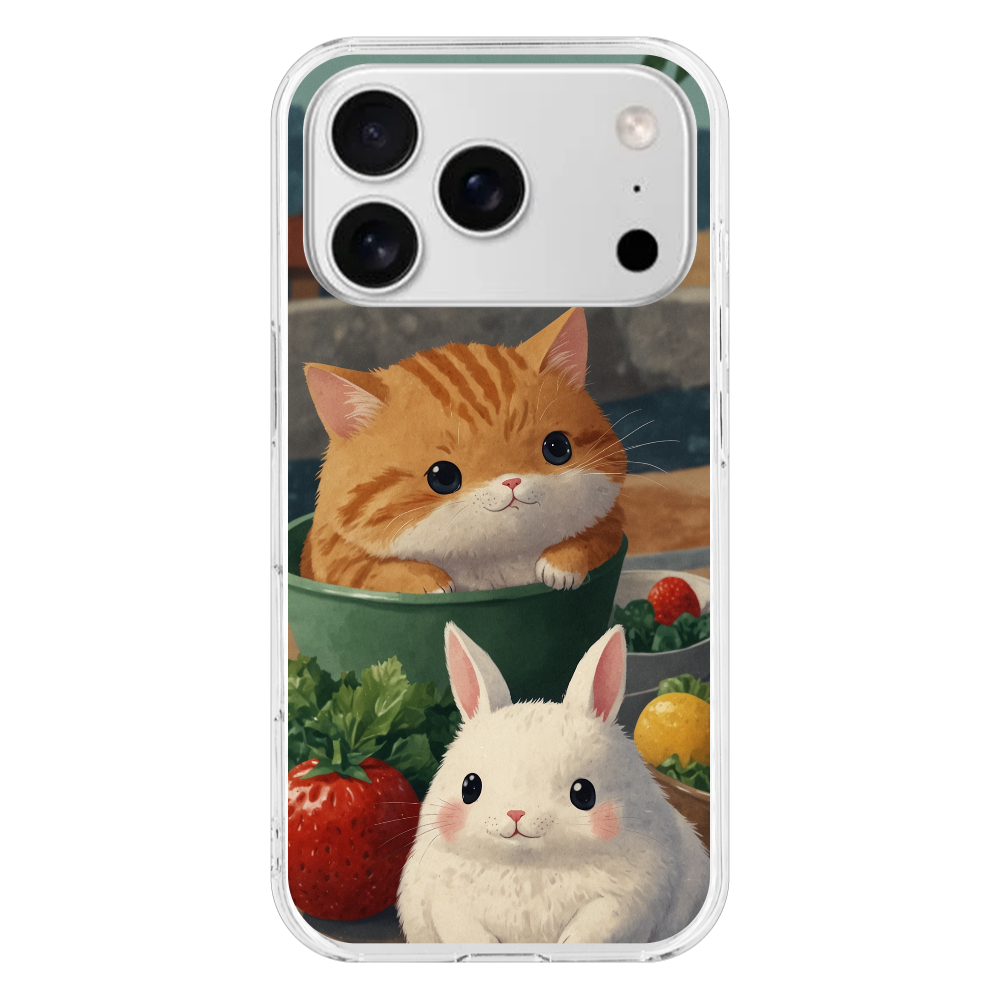 ねことうさぎ iPhone17 Pro (透明)(ハードケース)