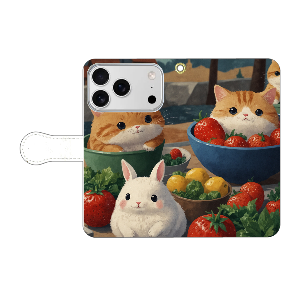 ねことうさぎ 手帳型ベルト付きiPhone17 Pro