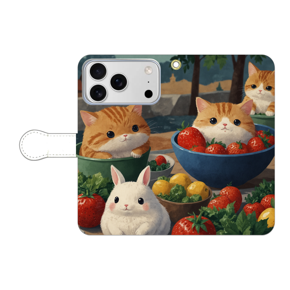 ねことうさぎ 手帳型ベルト付きiPhone17 ProMax