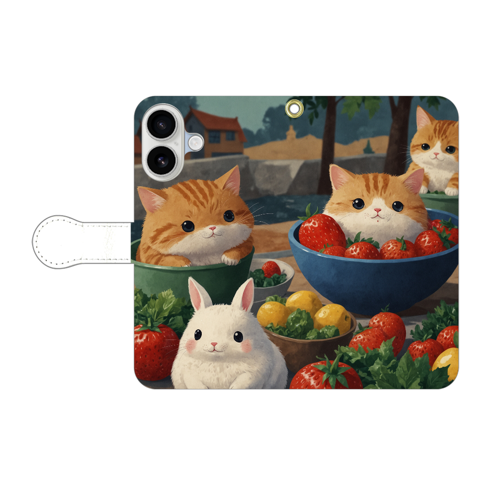 ねことうさぎ 手帳型ベルト付きiPhone17