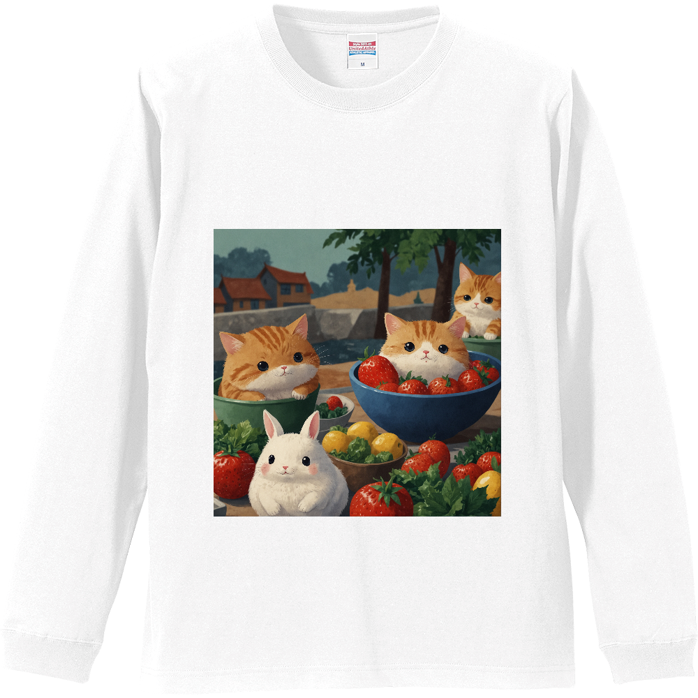 ねことうさぎBリブ付 ロングスリーブTシャツ