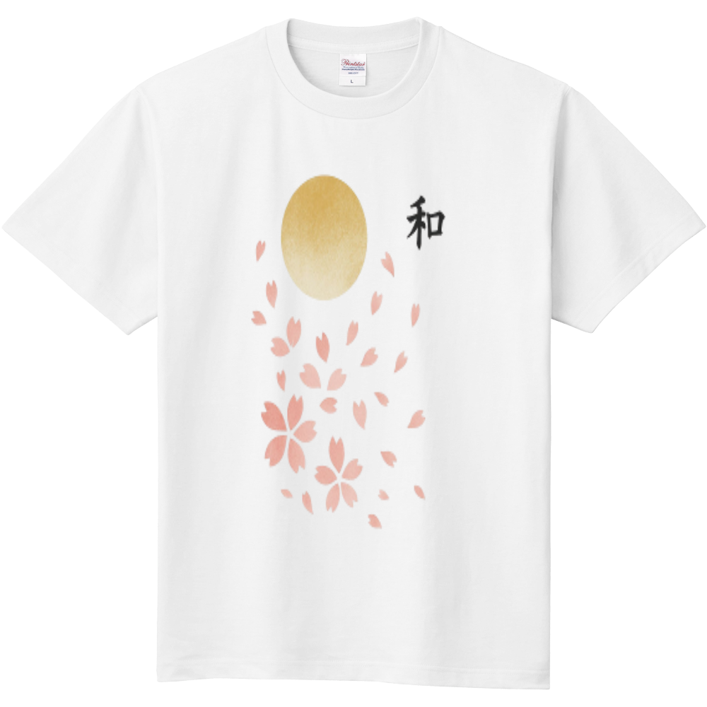 和の桜　月と花びらが舞う上品なTシャツ