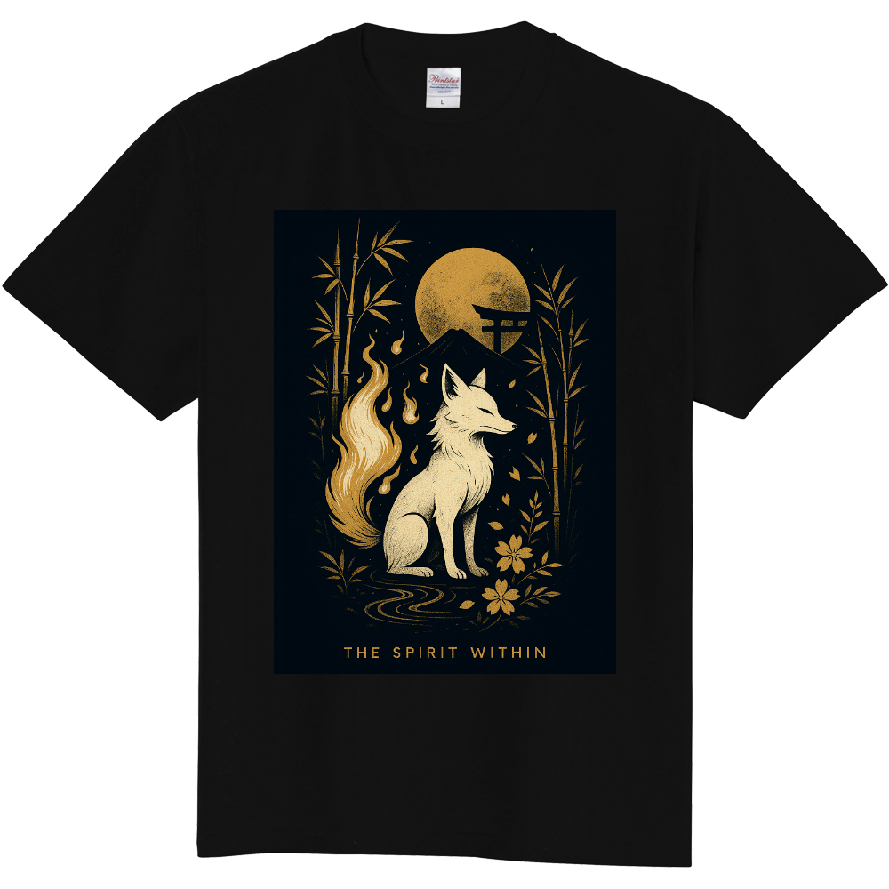 【THE SPIRIT WITHIN】月夜に佇む白狐の和アートTシャツ
