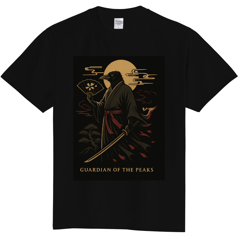 【GUARDIAN OF THE PEAKS】烏天狗の守護者 和モダンアートTシャツ