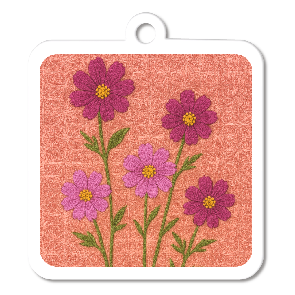 コスモスと麻の模様刺繍画像