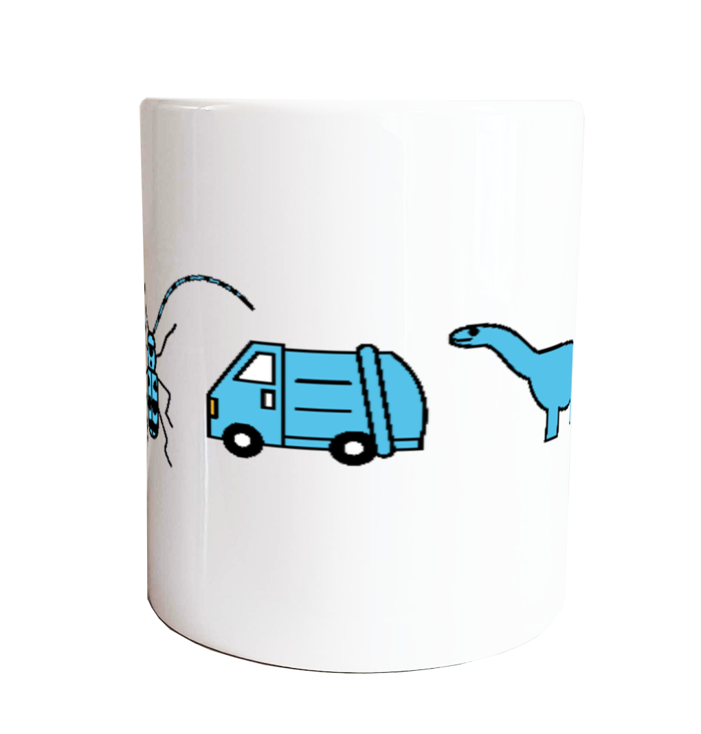 【青いもの】定番マグカップ｜ルリボシカミキリ・ゴミ収集車・アルゼンチノサウルス