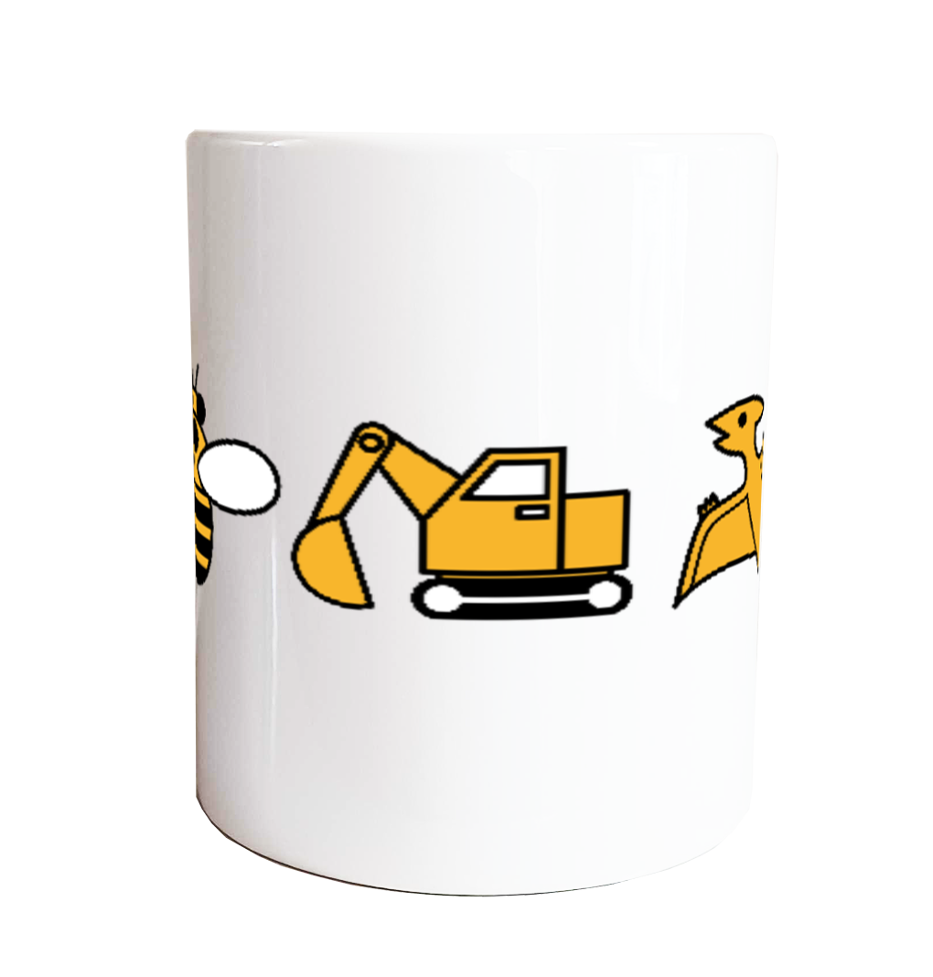 【黄色いもの】定番マグカップ｜ミツバチ・ショベルカー・プテラノドン