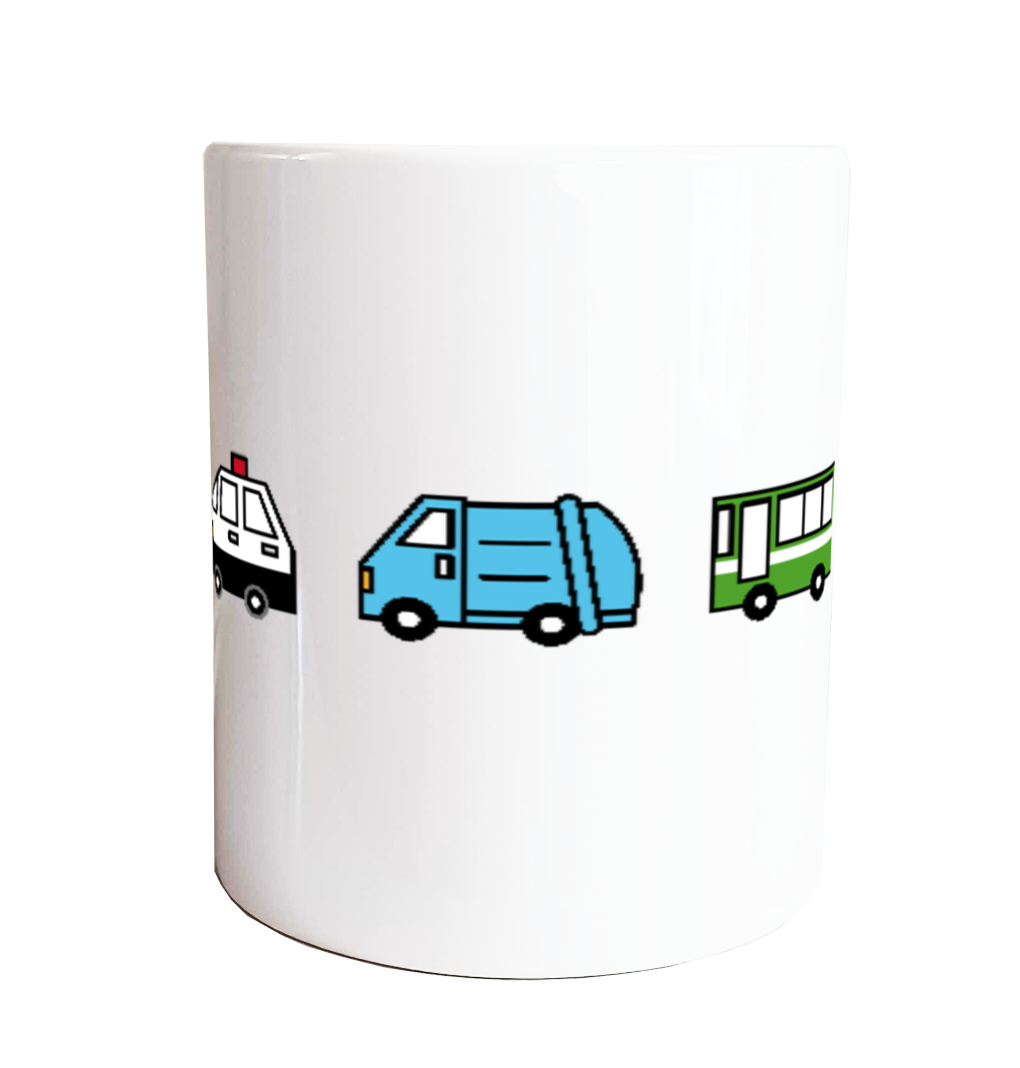 【乗り物】定番マグカップ｜消防車・パトカー・ゴミ収集車・バス・ショベルカー