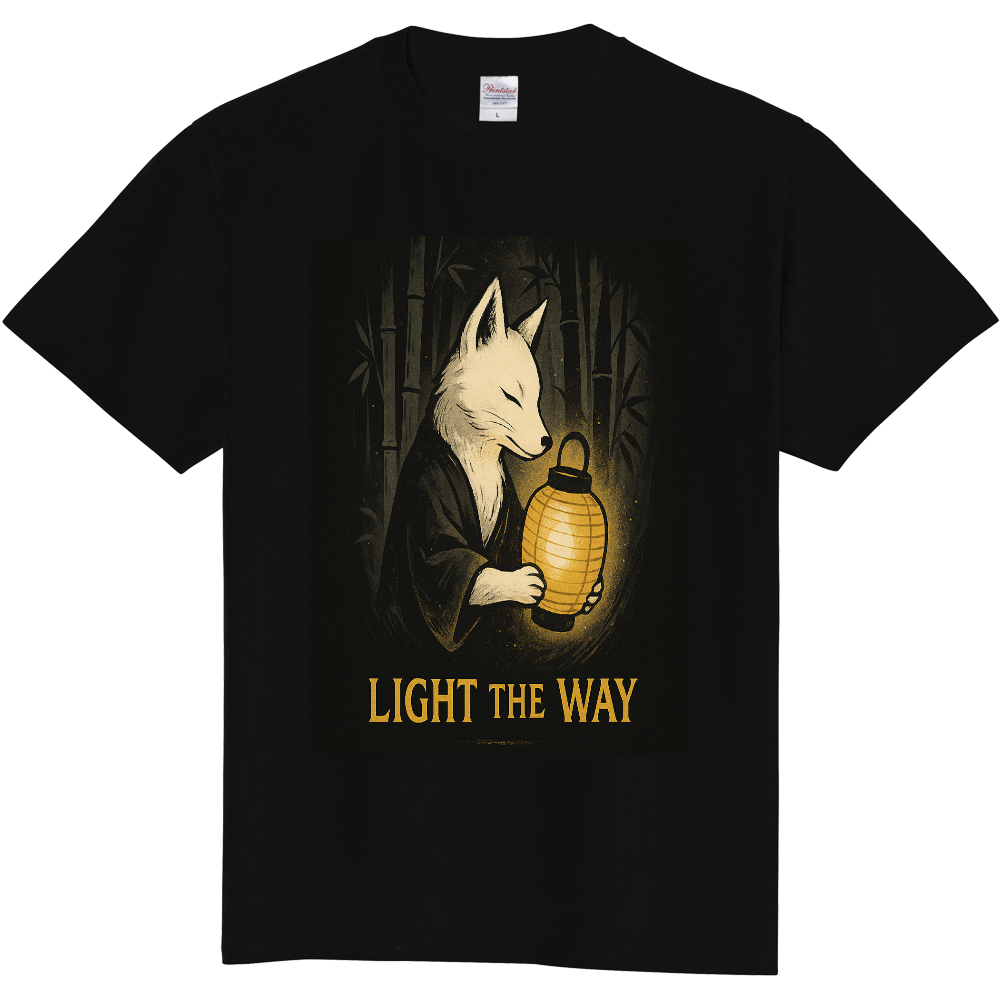 【LIGHT THE WAY】光を導く白狐の幻想アートTシャツ