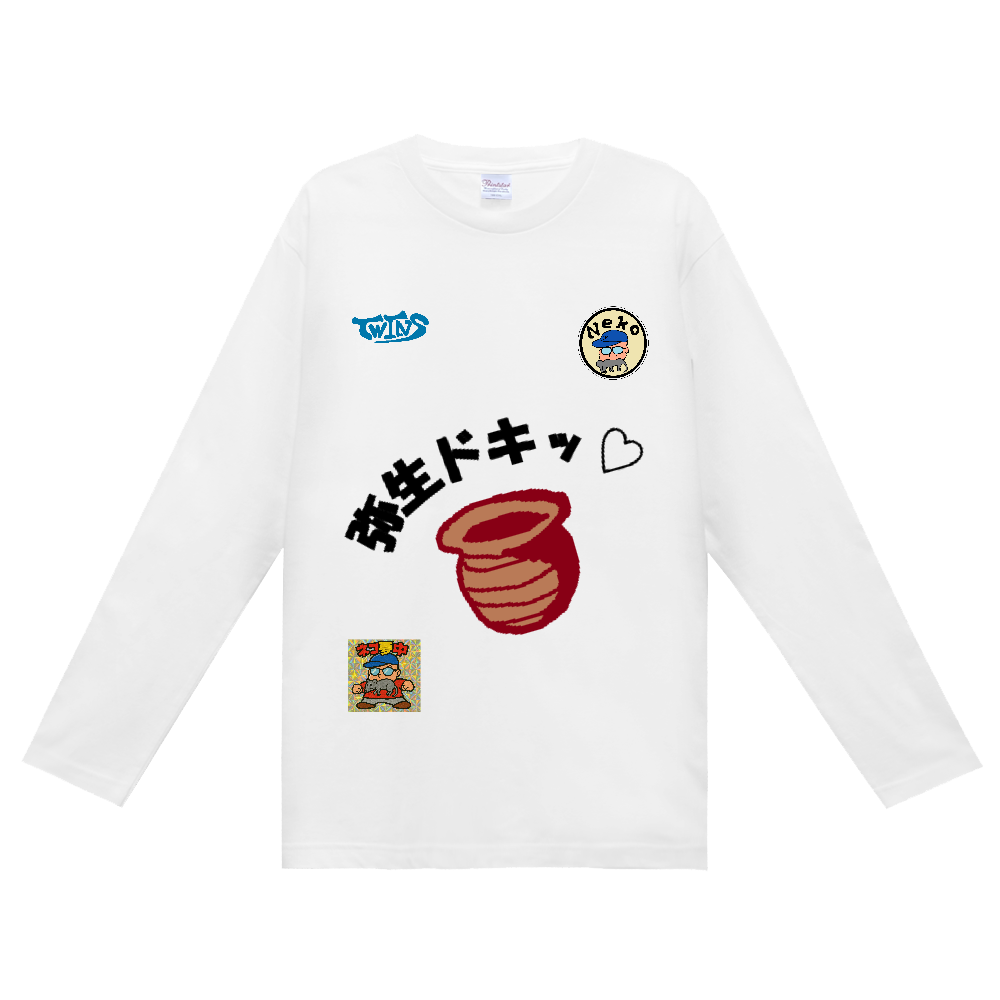 弥生ドキTシャツ　ネコver.  白