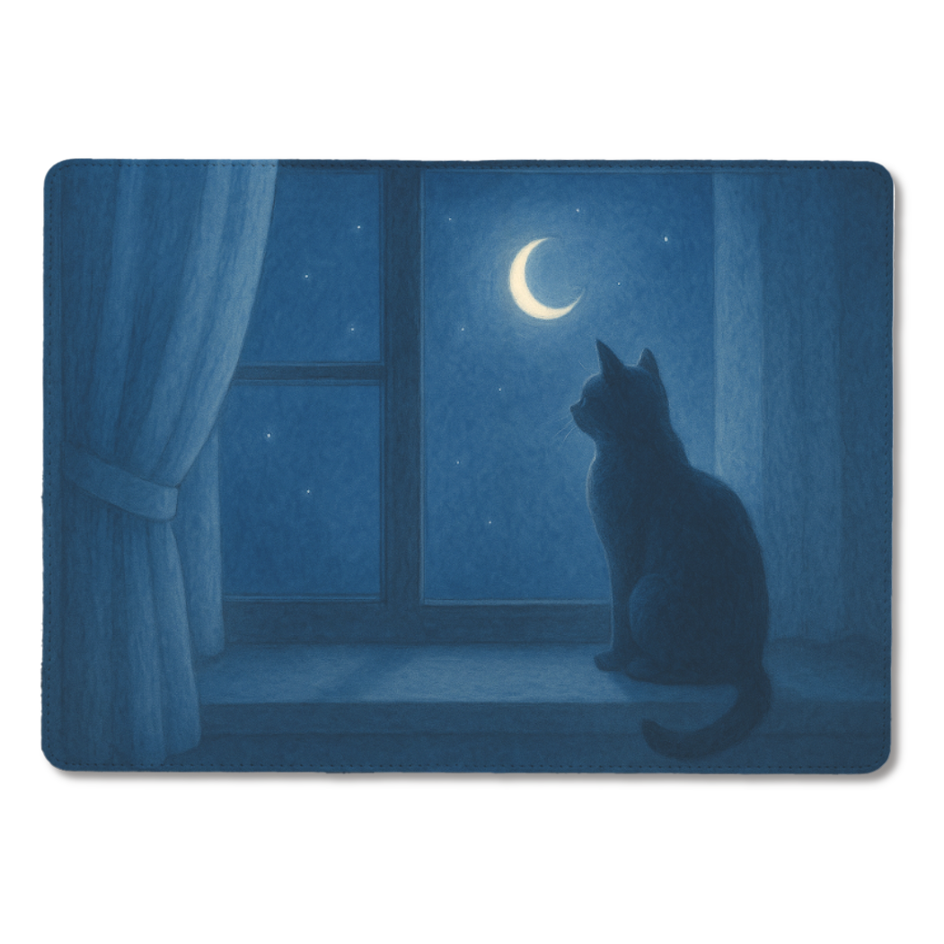 【MOONLIGHT WHISPER】月夜を見つめる猫のタブレットケース Mサイズ（AIアートデザイン）