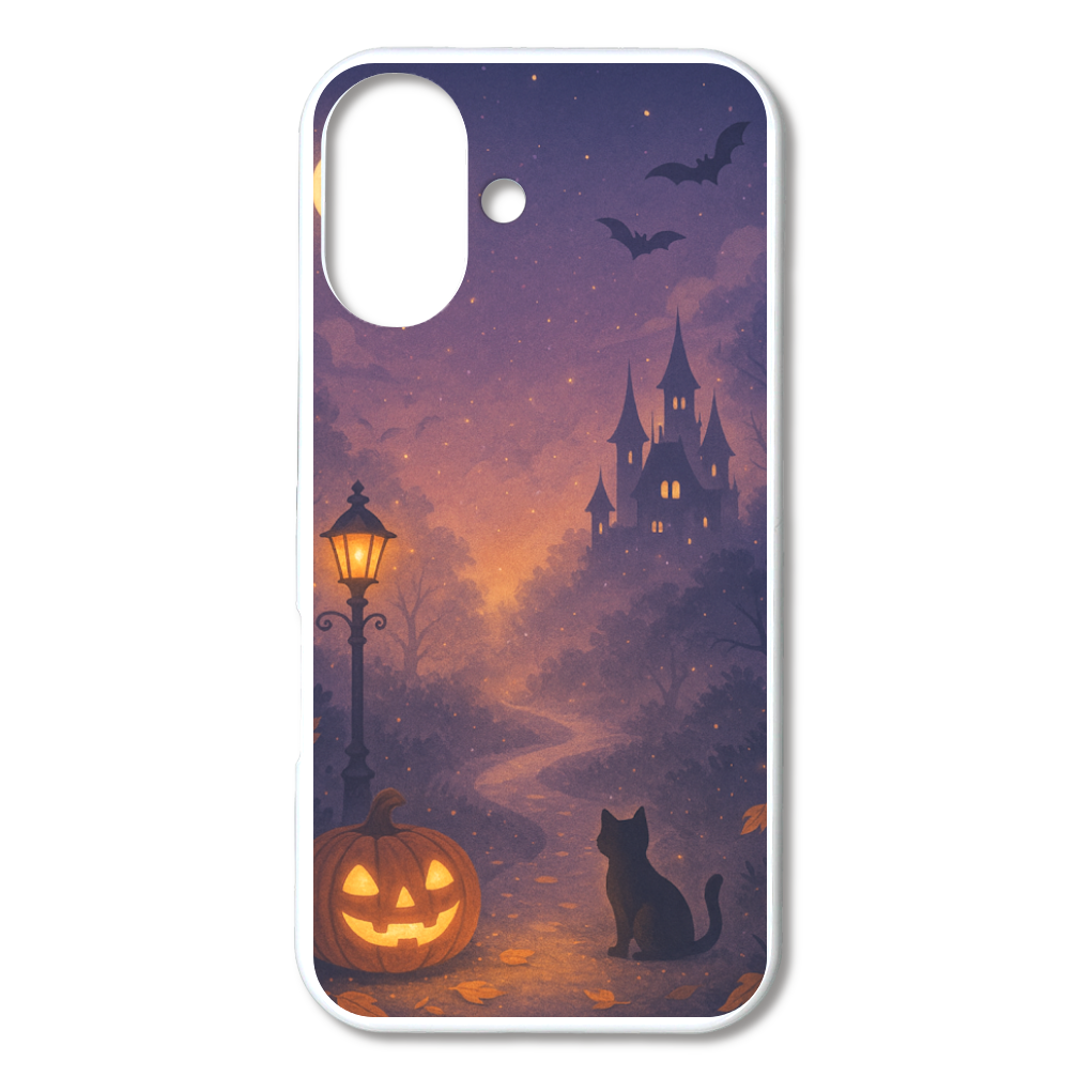【HALLOWEEN NIGHT CAT】月灯りに包まれた黒猫のiPhone16ハードケース（AIアートデザイン）