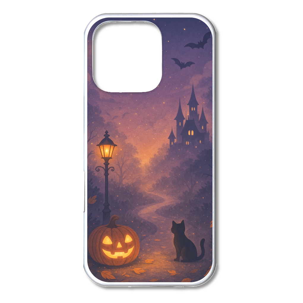 【HALLOWEEN NIGHT CAT】月灯りの中に佇む黒猫のiPhone16 Proハードケース（AIアートデザイン）
