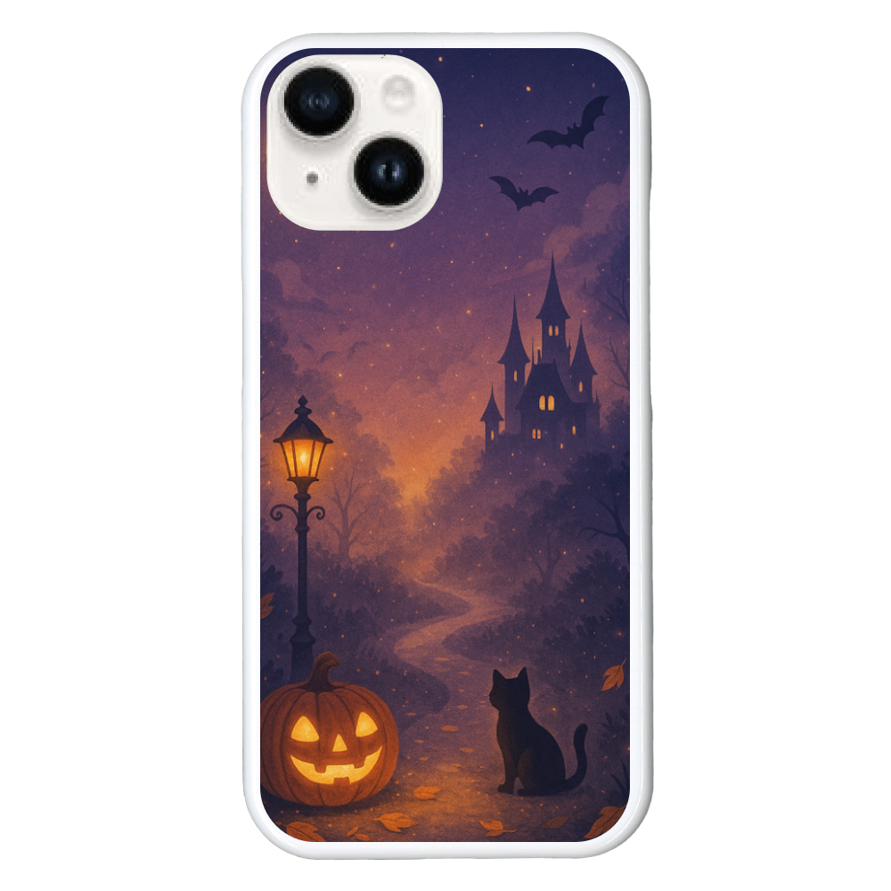 【HALLOWEEN NIGHT CAT】月灯りの魔法に包まれた黒猫のiPhone15ハードケース（AIアートデザイン）