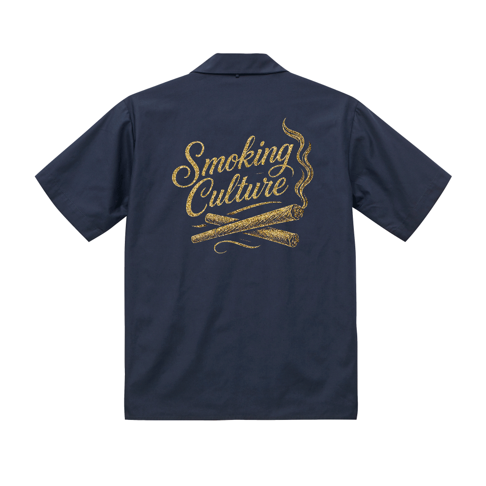 Smoking Culture ジョイント2本 オープンカラーシャツ ネイビー
