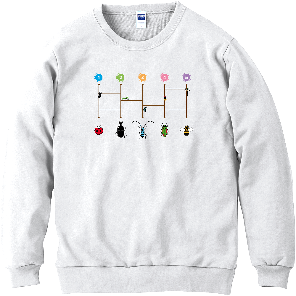 【昆虫あみだくじ】軽量スウェット｜テントウムシ・カブトムシ・ルリボシカミキリ・タマムシ・ミツバチ