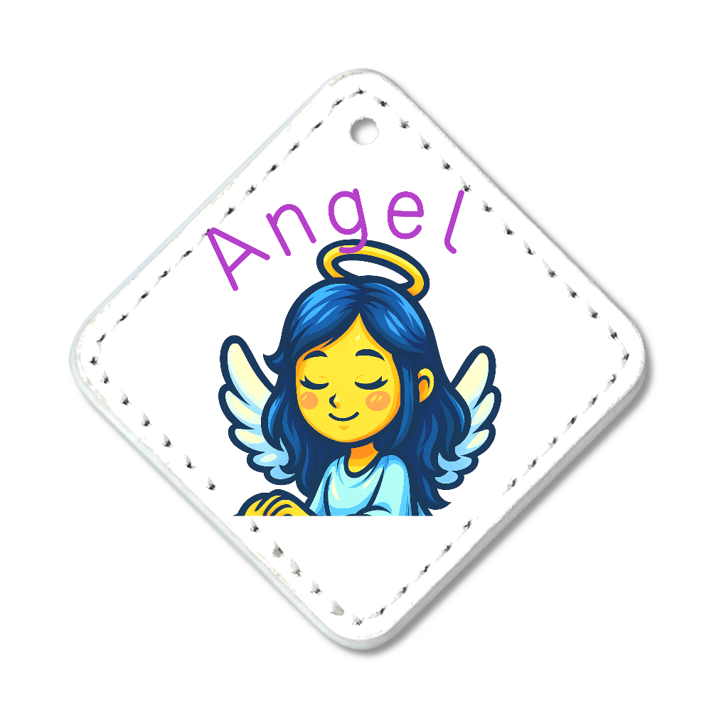 「PU製合皮レザープレートチャーム ひし形 ミラー付き「SUNBRO」エンジェル(Angel)