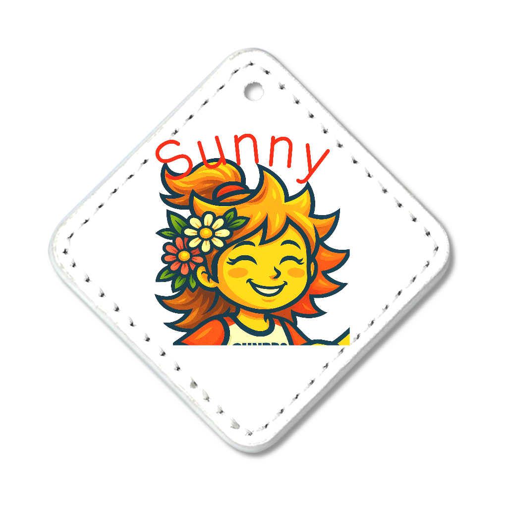 PU製合皮レザープレートチャーム ひし形 ミラー付き「SUNBRO」サニー(Sunny)