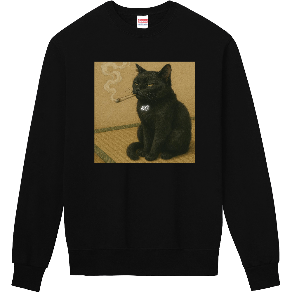 Smoking Culture 黒猫 ロゴ 家紋 トレーナー ブラック