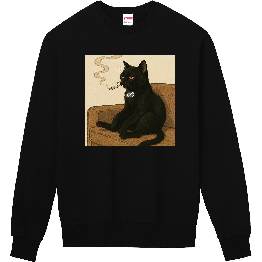 Smoking Culture 黒猫 ロゴ 家紋 トレーナー ブラック
