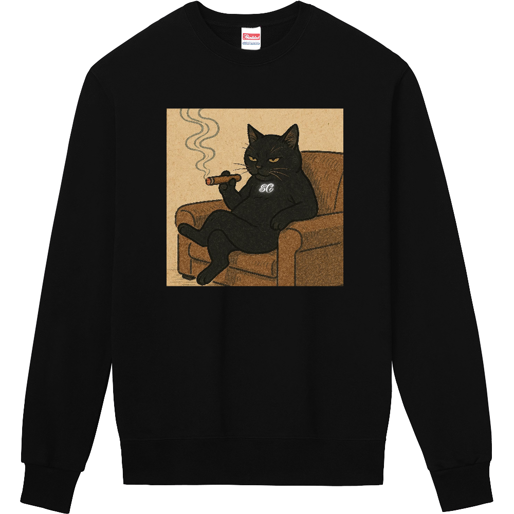 Smoking Culture 黒猫 ロゴ 家紋 トレーナー ブラック