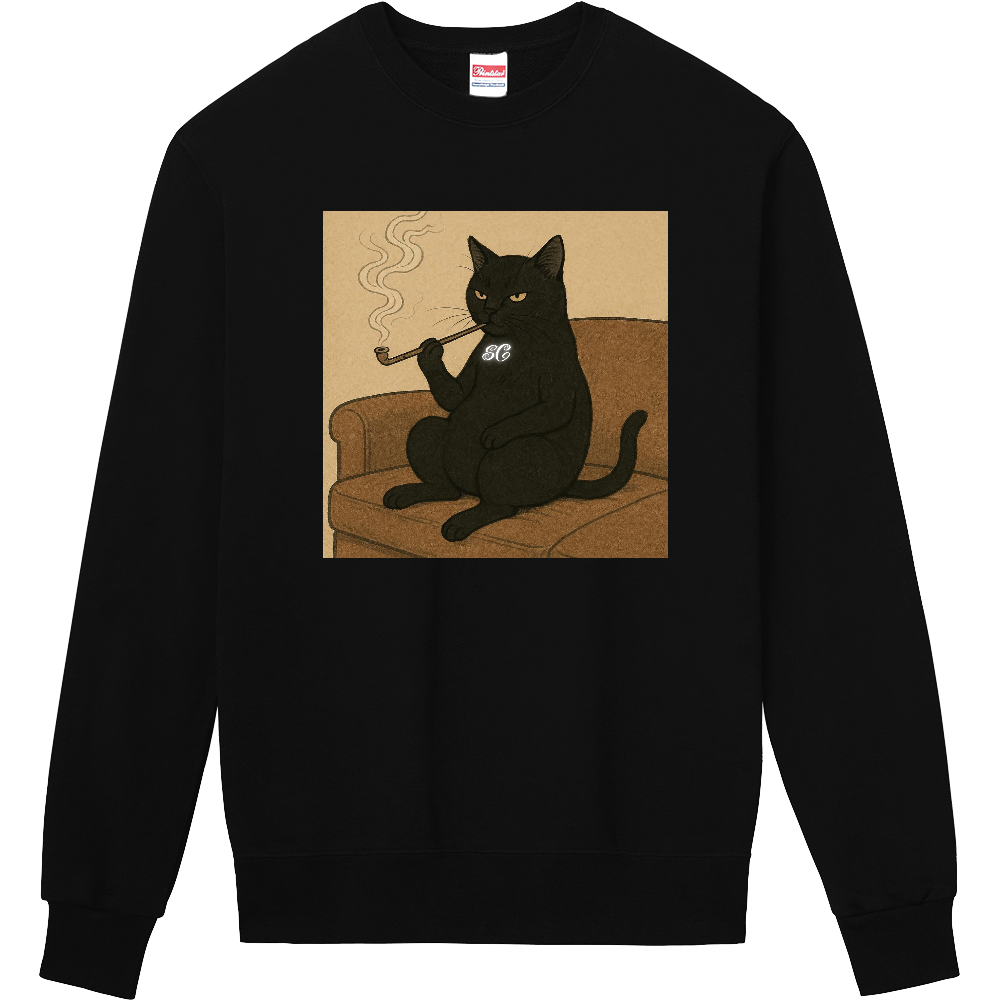 Smoking Culture 黒猫 ロゴ 家紋 トレーナー ブラック