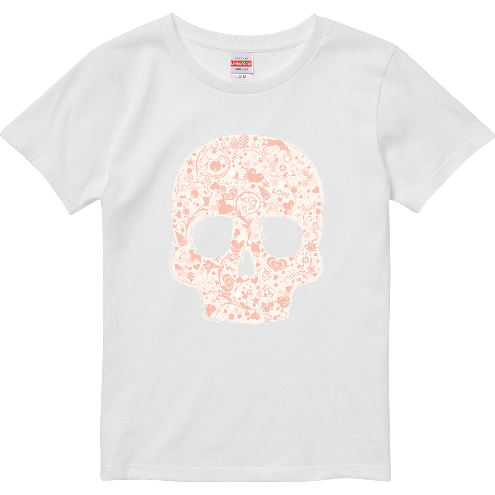 【淡色ロマンティック】フローラル・ラブスカル | ピーチピンクの華麗な花柄デザイン | フェミニン・ユニセックス