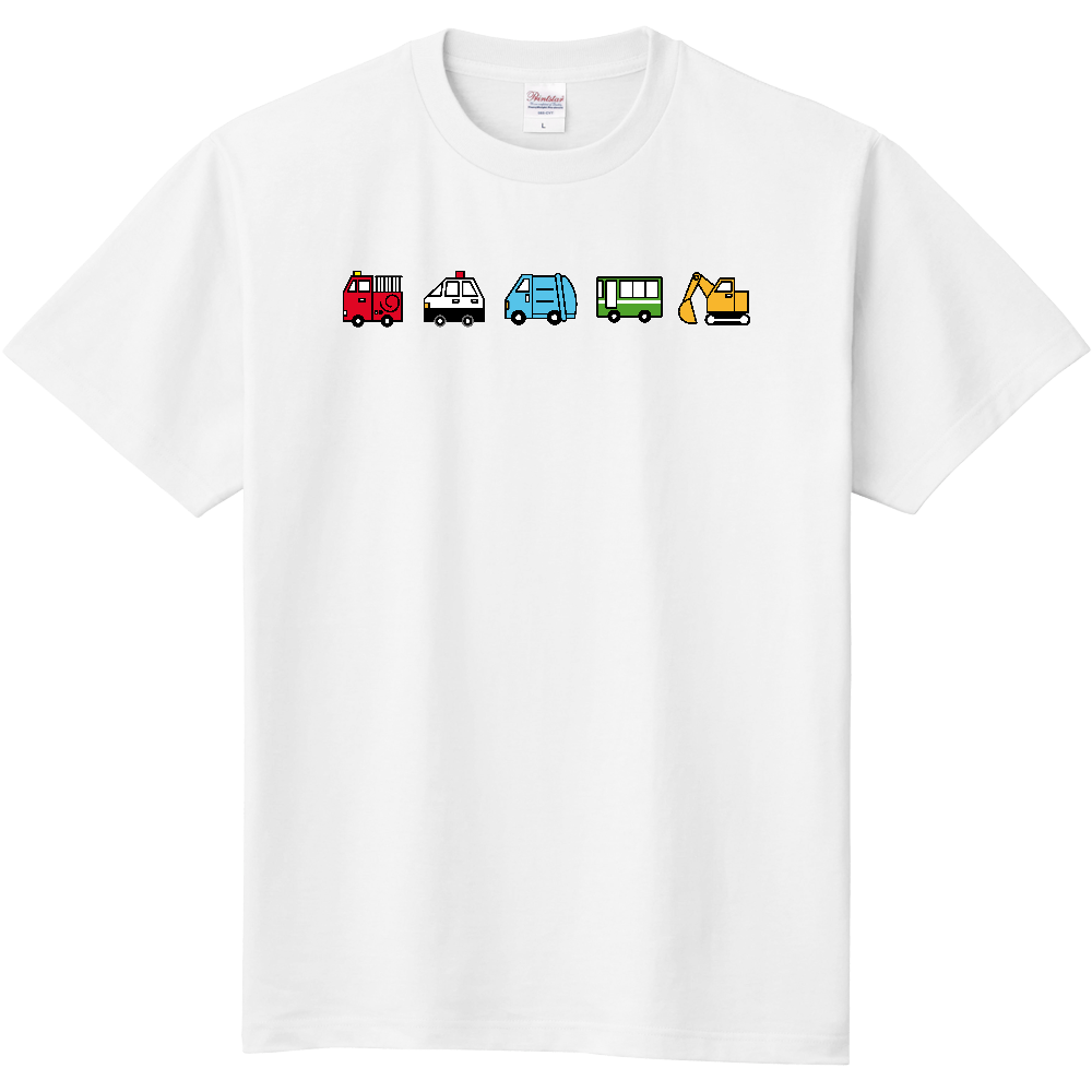 【乗り物】定番Tシャツ（大デザイン）｜120cm〜XXXL｜消防車・パトカー・ゴミ収集車・バス・ショベルカー