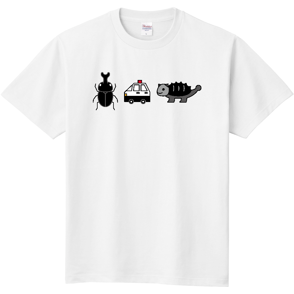 【黒いもの】キッズＴシャツ｜100~110cm｜カブトムシ・パトカー・アンキロサウルス