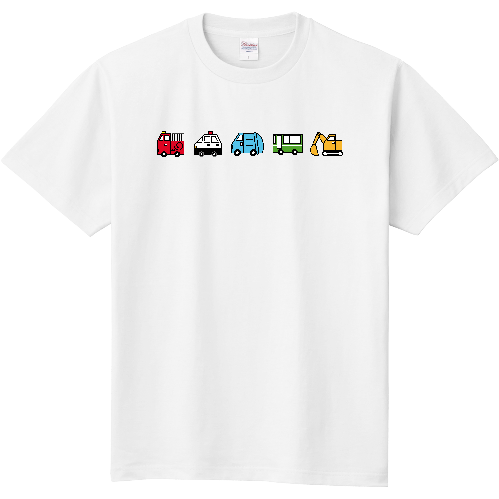 【乗り物】キッズTシャツ｜100~110cm｜消防車・パトカー・ゴミ収集車・バス・ショベルカー