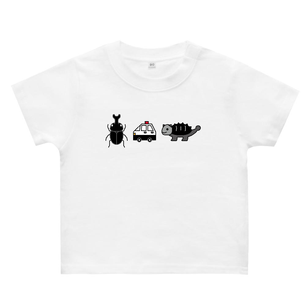 【黒いもの】ベビーTシャツ｜カブトムシ・パトカー・アンキロサウルス