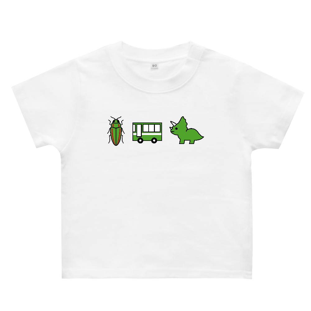 【緑のもの】ベビーTシャツ｜タマムシ・バス・トリケラトプス