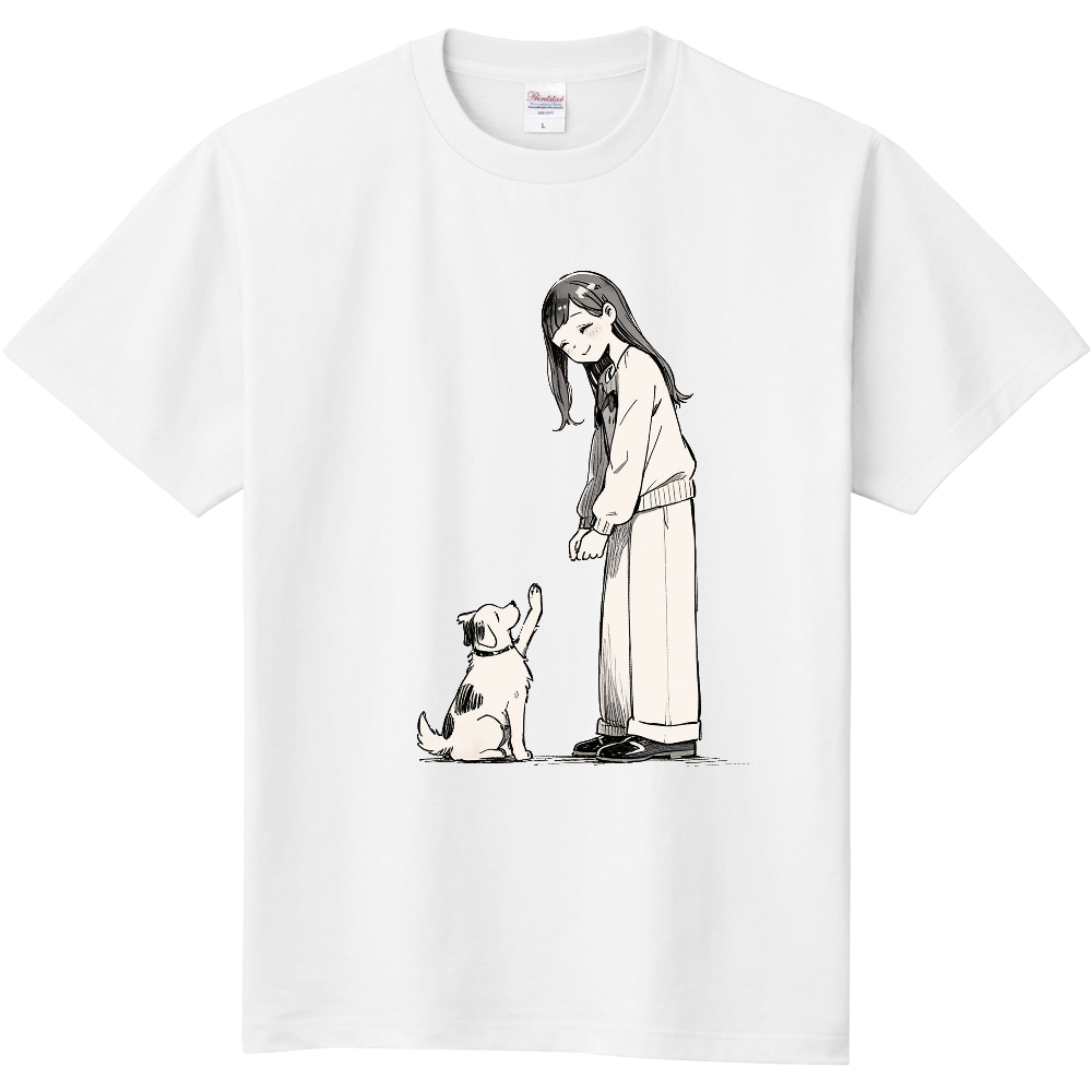 女の子と子犬のＴシャツ