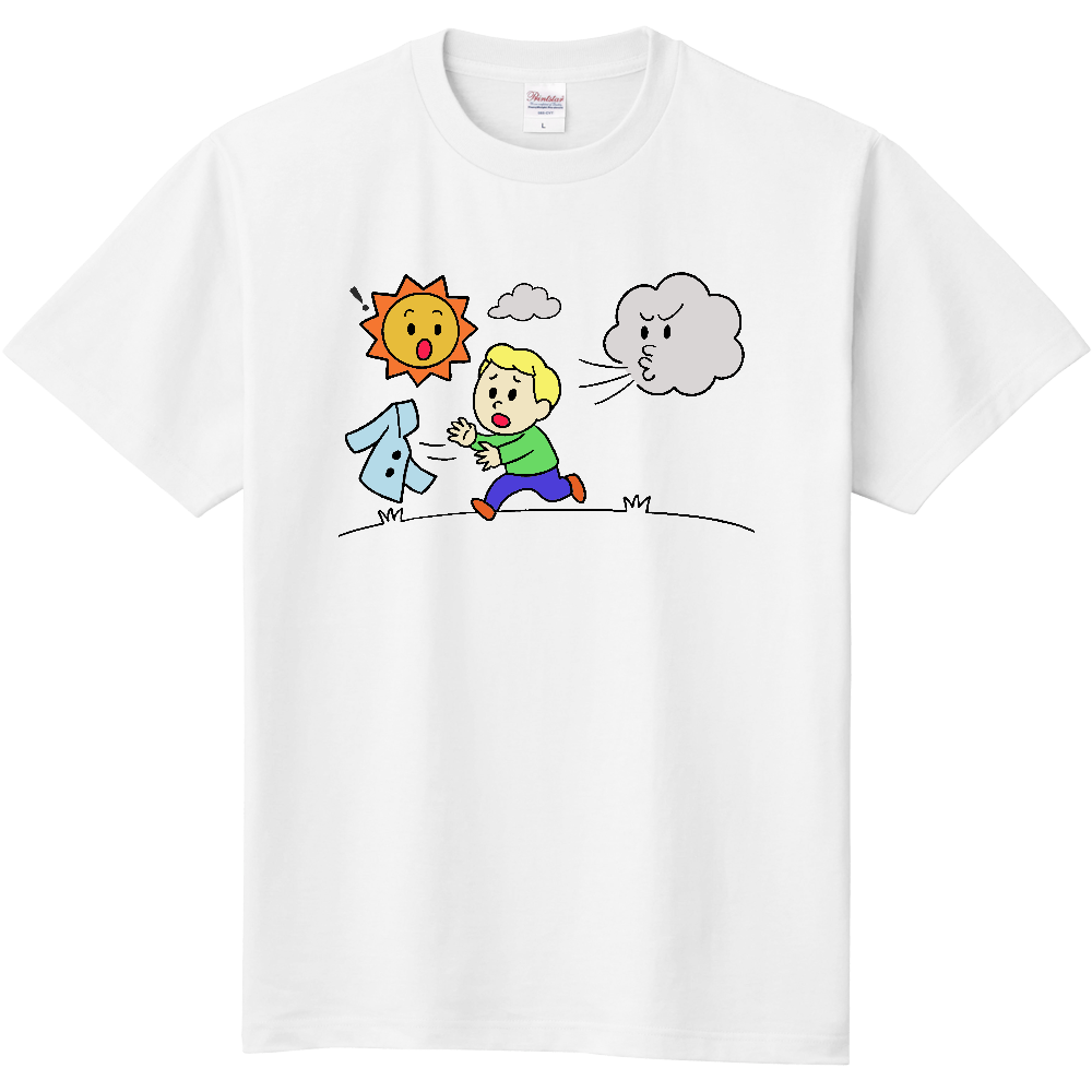 北風にコートを飛ばされるＴシャツ