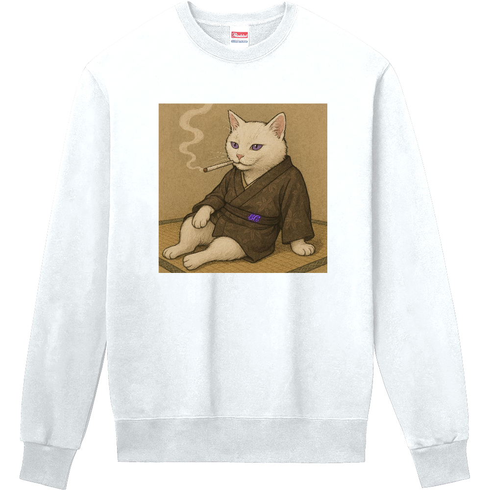 Smoking Culture 着物白猫 ロゴ 家紋 トレーナー