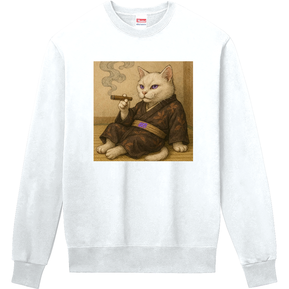 Smoking Culture 着物白猫 ロゴ 家紋 トレーナー