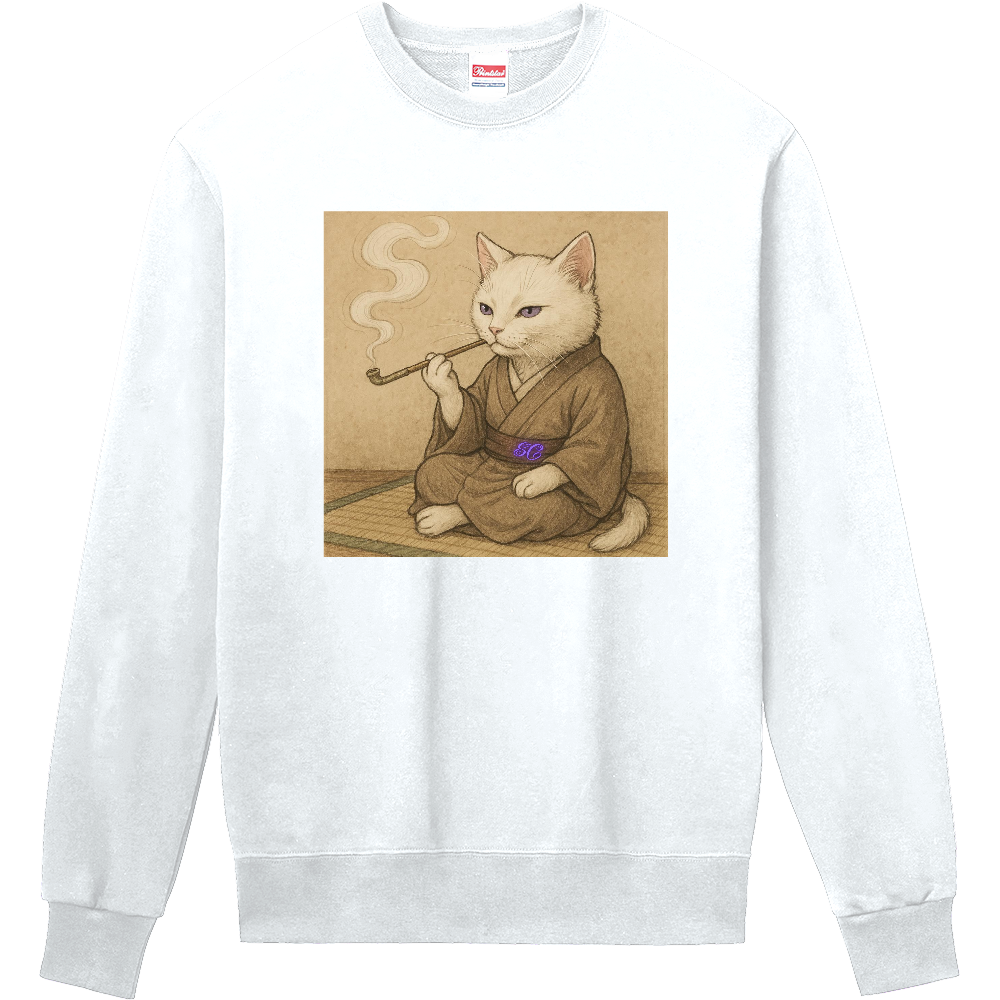 Smoking Culture 着物白猫 ロゴ 家紋 トレーナー