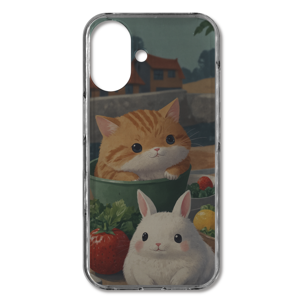 ねことうさぎ iPhone16 (透明)(ハードケース)