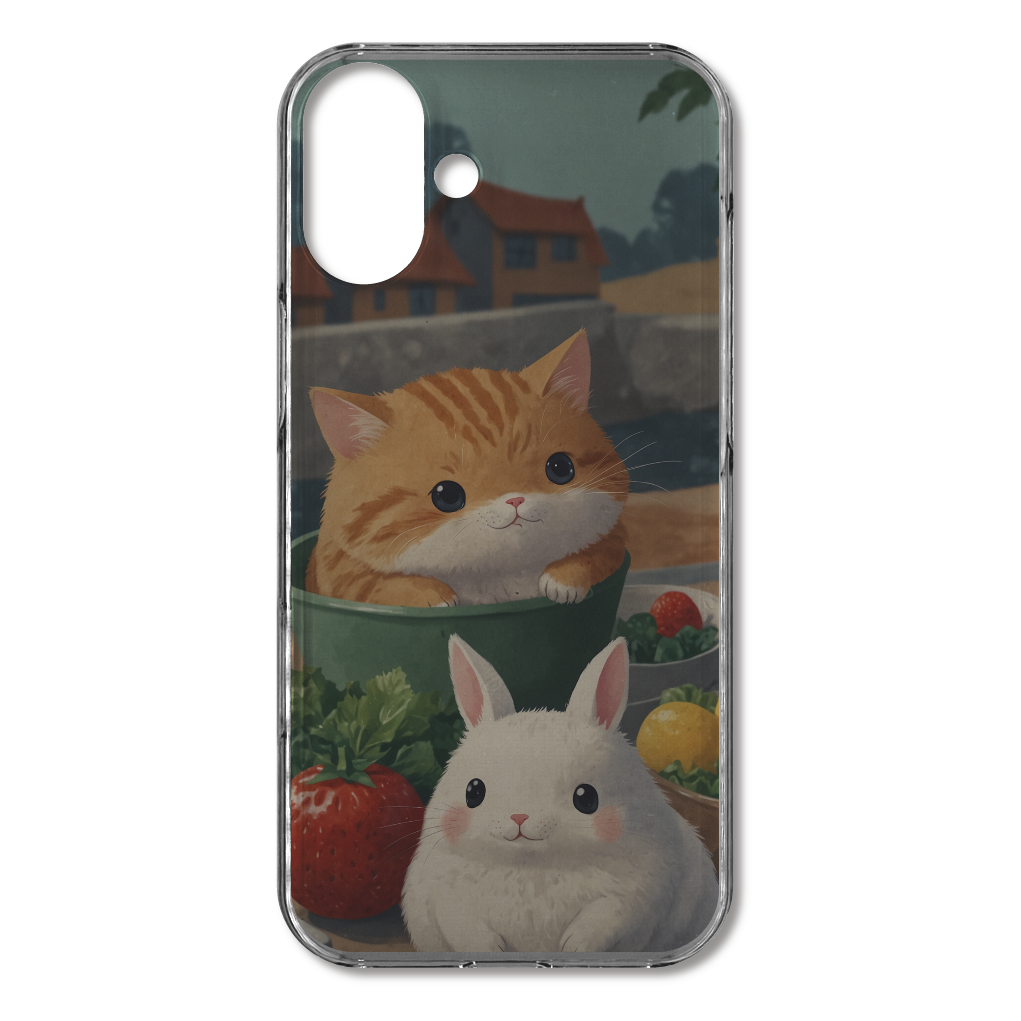 ねことうさぎ iPhone16 Plus (透明)(ハードケース)