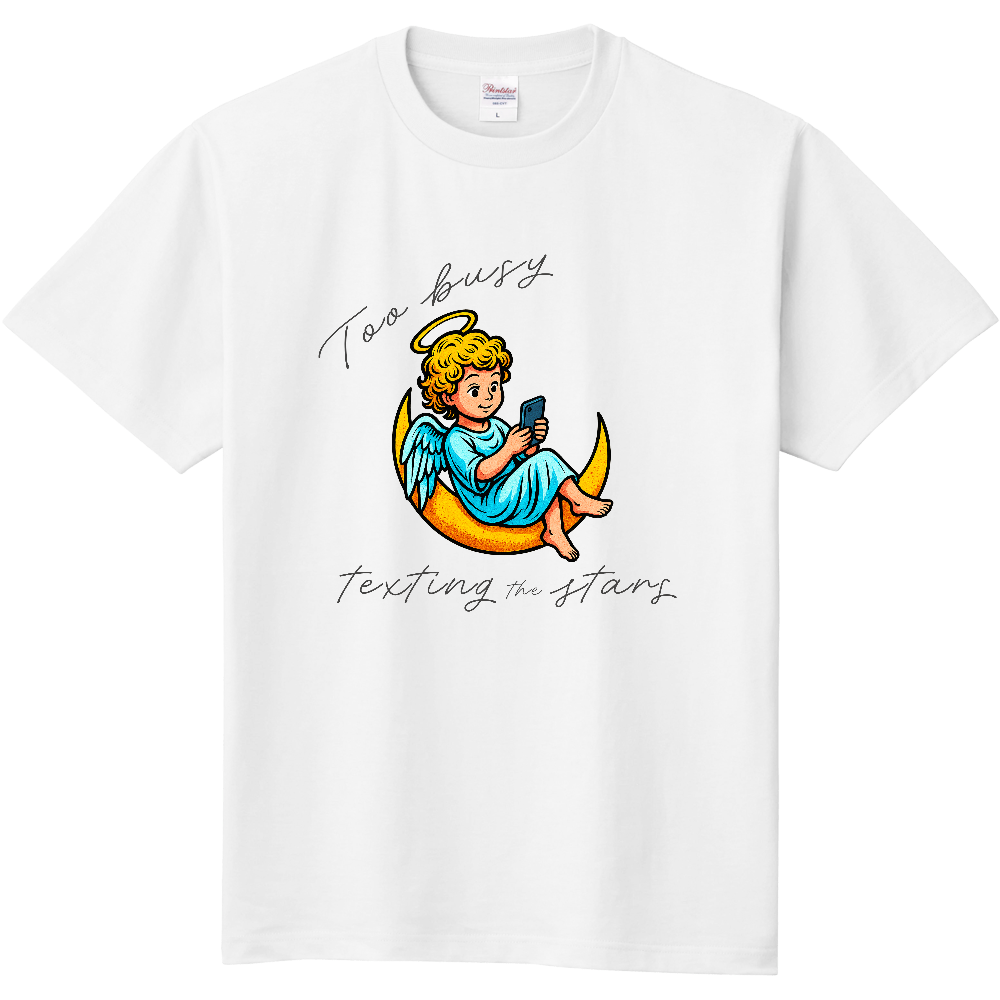 スマホを手にした天使(エンジェルコアTシャツ )