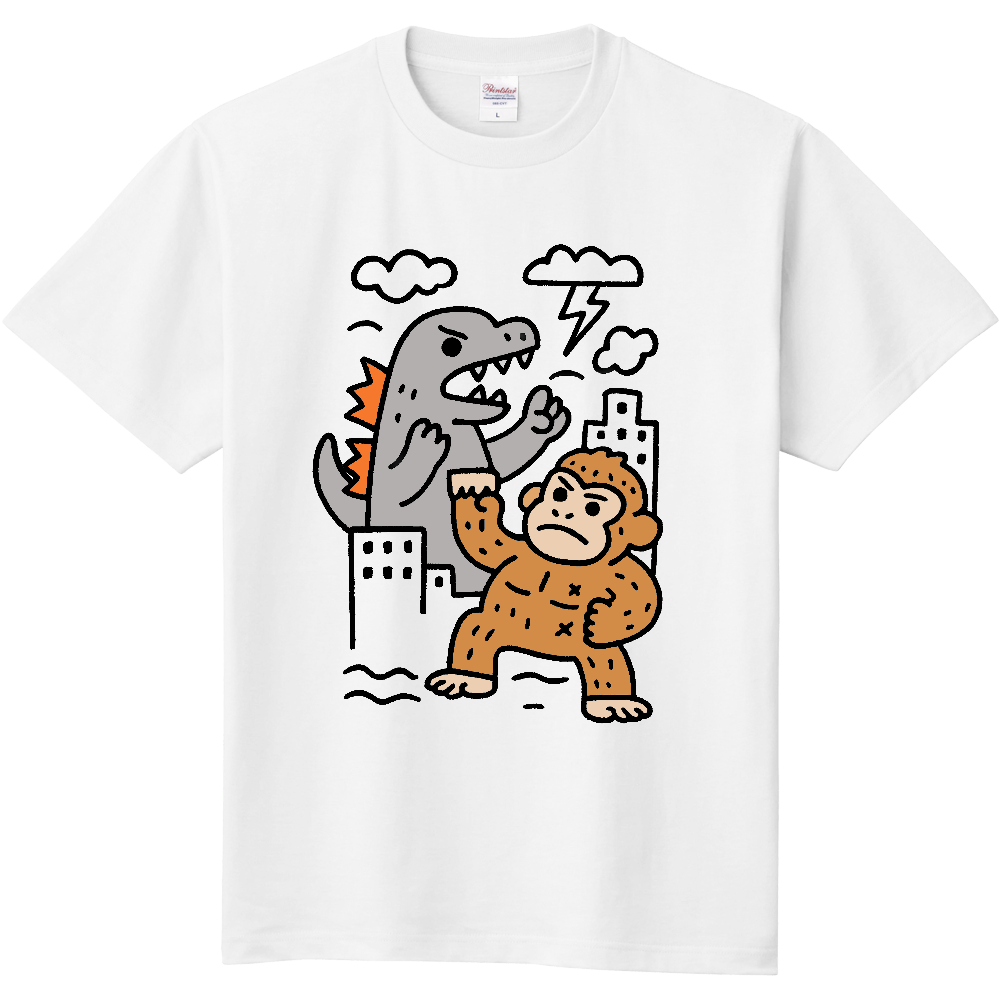 恐竜と喧嘩する猿のＴシャツ