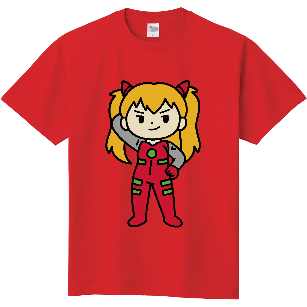 赤い繋ぎ服を着た女の子のTシャツ