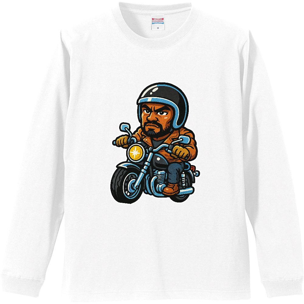 ワイルドなバイクライダー　リブ付き 長袖Ｔシャツ