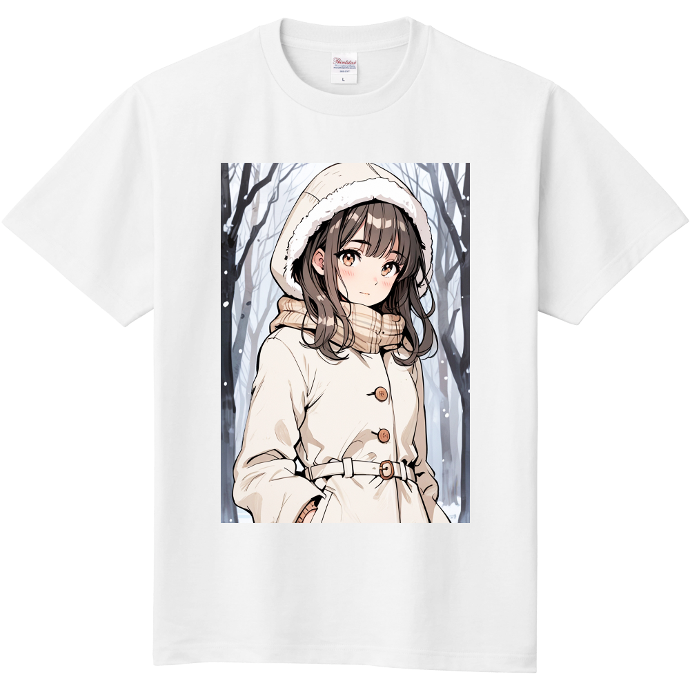 コートを着た女性のＴシャツ