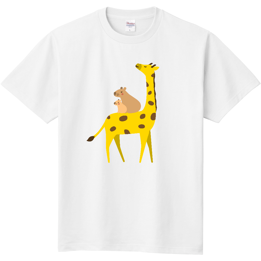 キリンさんに乗るカピバラ親子 フラットver