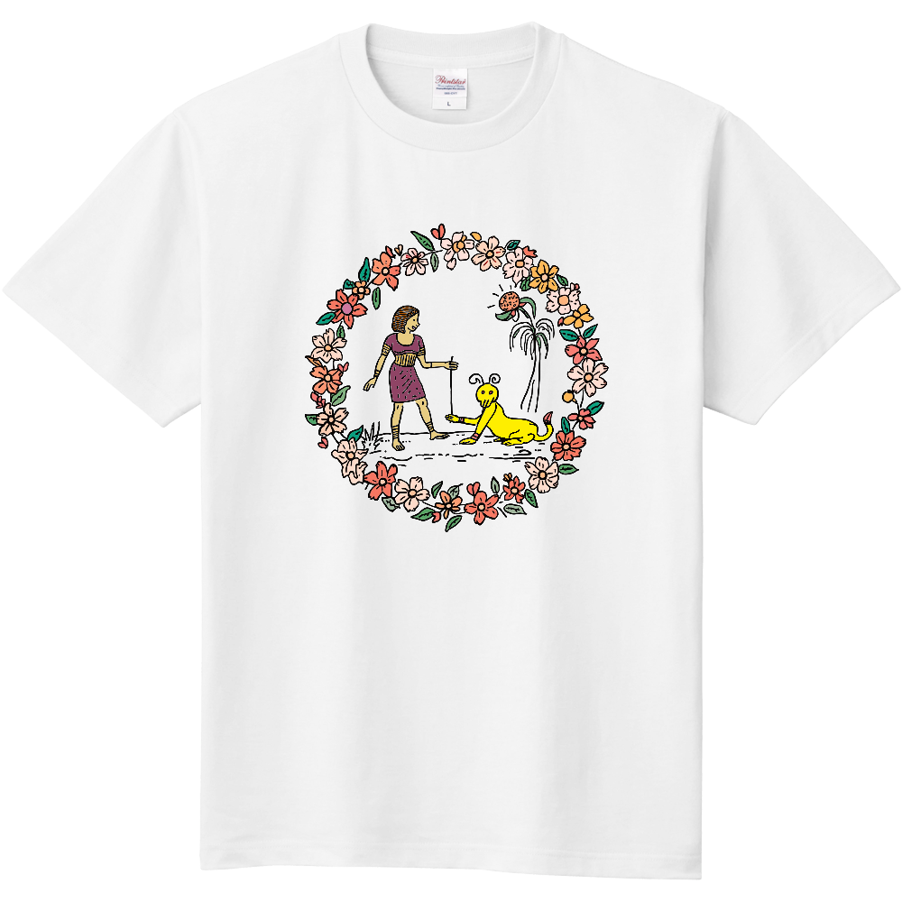 ペットと遊ぶ女性のＴシャツ