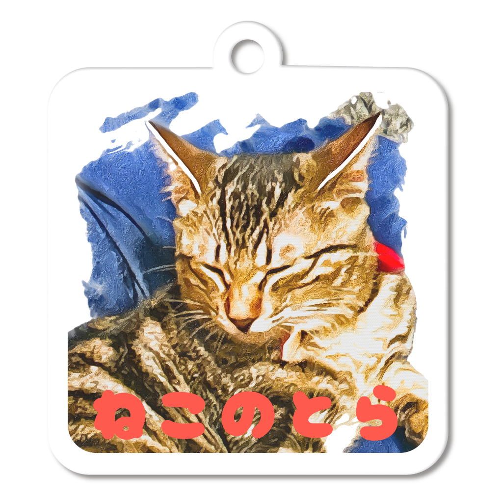 [アクリルキーホルダー 四角型 (6cm)] ねこのとら -わたちは眠いの-