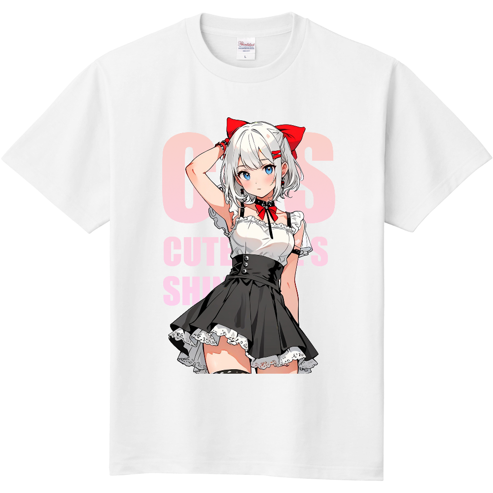 赤いリボンの女性のTシャツ
