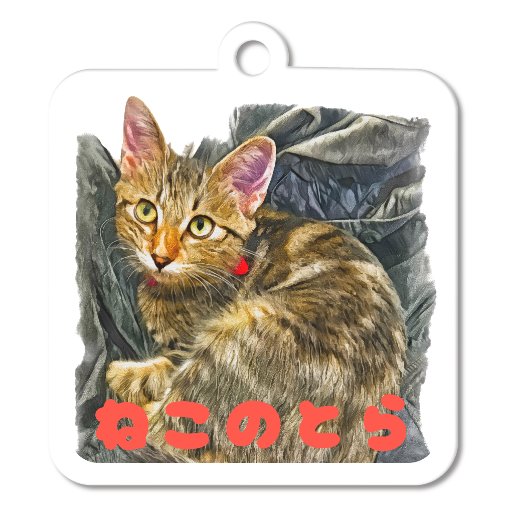 [クリルキーホルダー 四角型 (6cm)] ねこのとら -にゃに？-