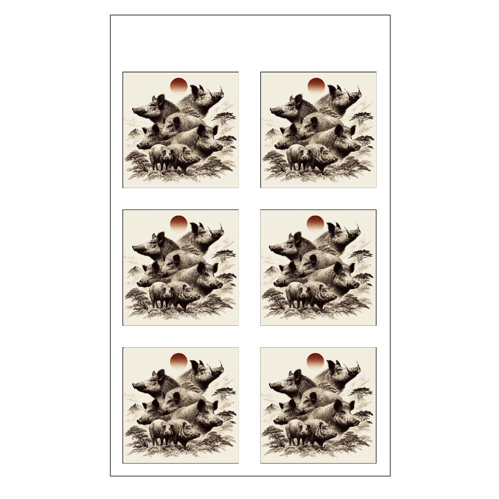 Seven boars in forest(森の中の7頭のイノシシ) ステッカー